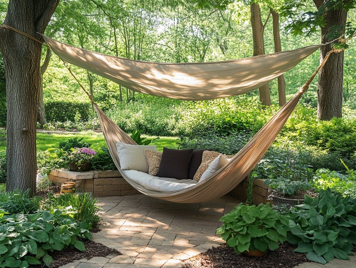 a hammock nook in a backyard garden