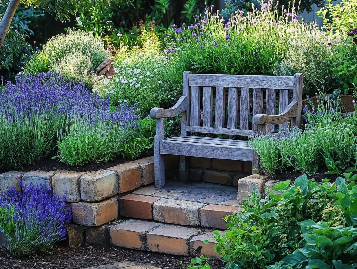 a herb garden nook in a backyard garden