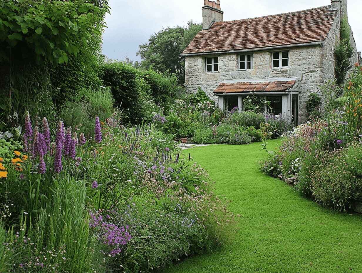 Herbaceous Borders with Layered Planting in a cottage backyard