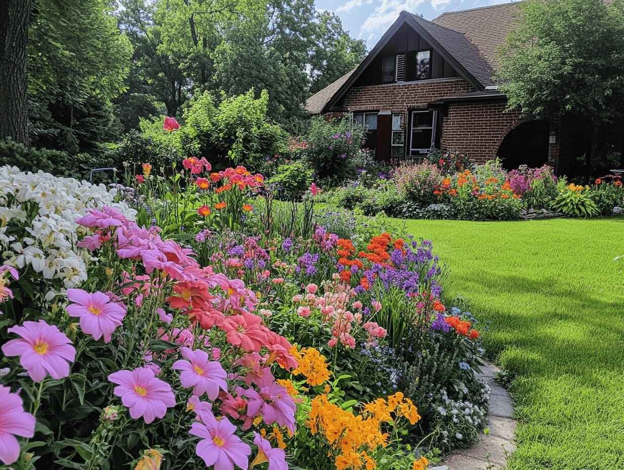 Mixed Flower Beds with a Riot of Colors in a cottage backyard