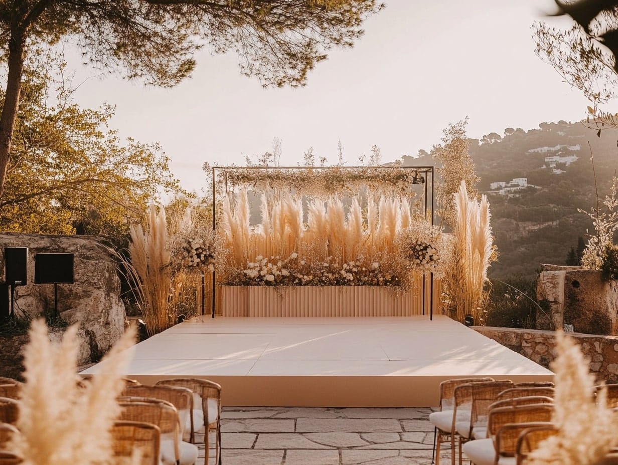 a modern minimalist outdoor wedding stage