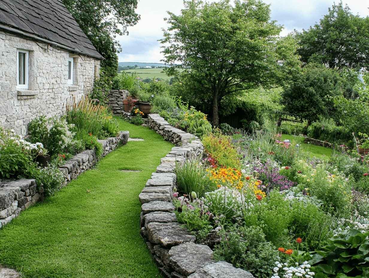 Natural Stone Walls and Edging in a cottage backyard