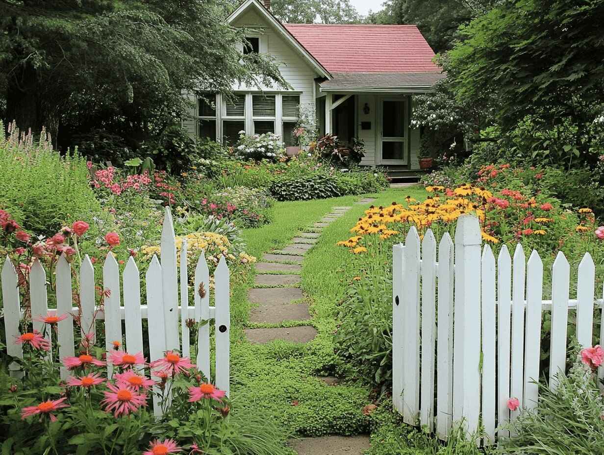 Picket Fences with Flowering Plants in a cottage backyard