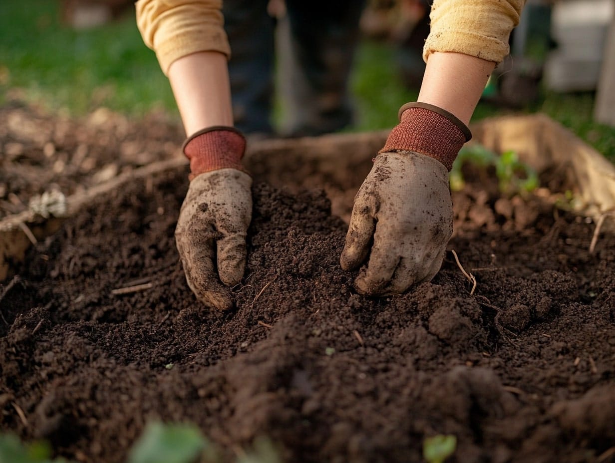 a person preparing soil in a garden