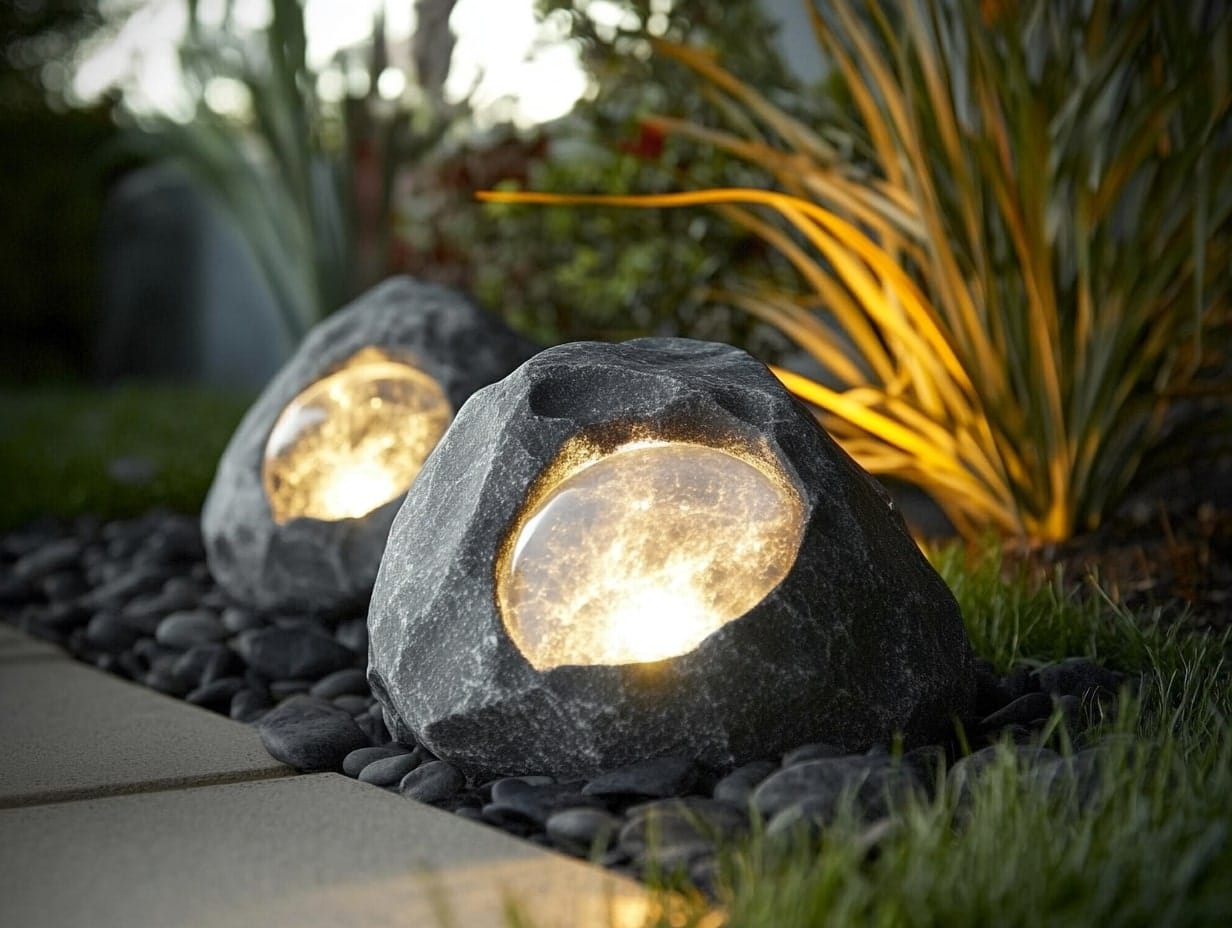 Solar Rock Lights in the Garden