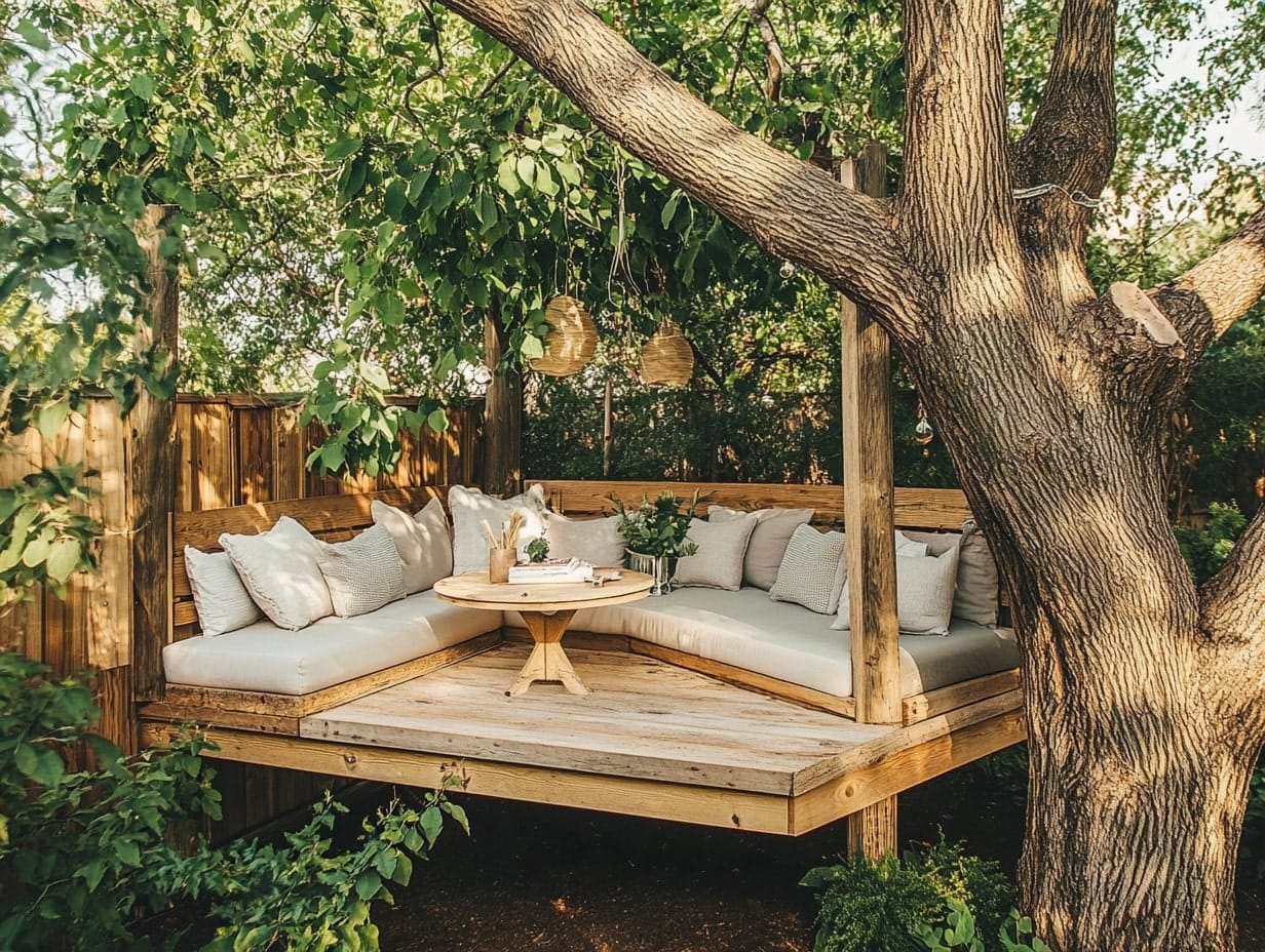 a treetop hideout nook in a backyard garden