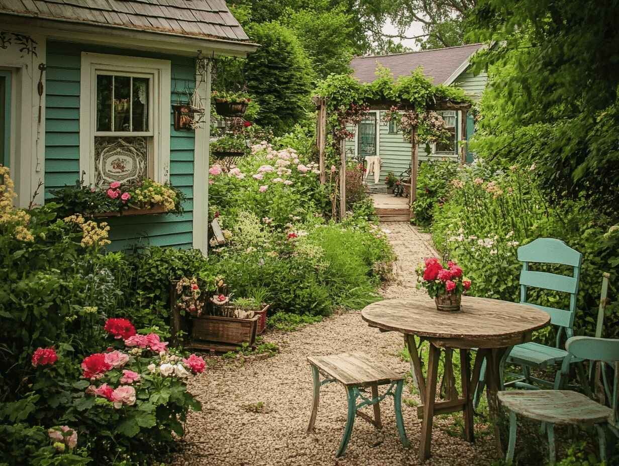 Vintage Garden Decor in a cottage backyard