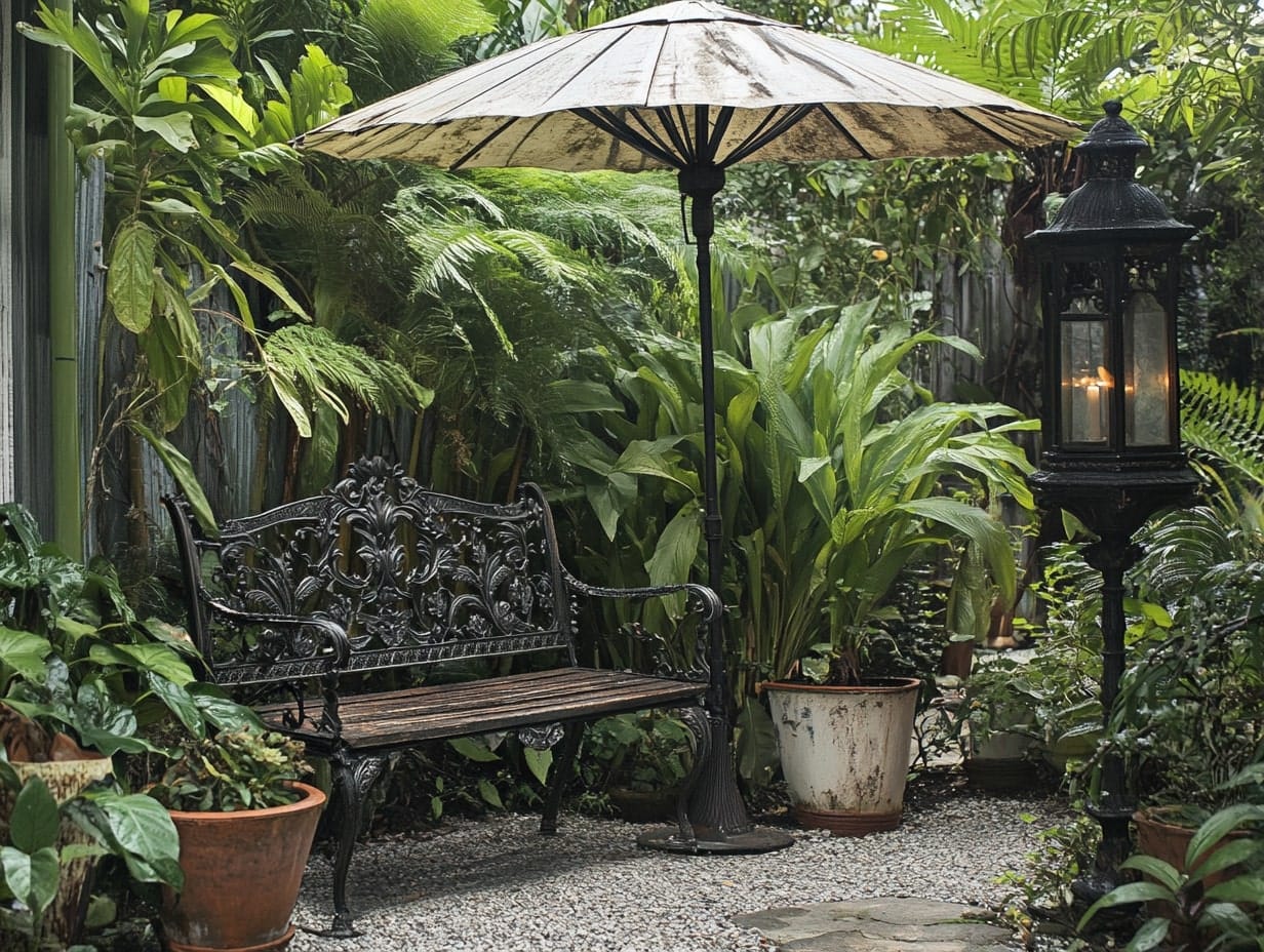 a vintage hideaway nook in a backyard garden