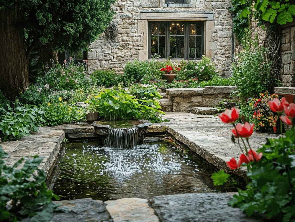 Water Features with Rustic Appeal in a cottage backyard