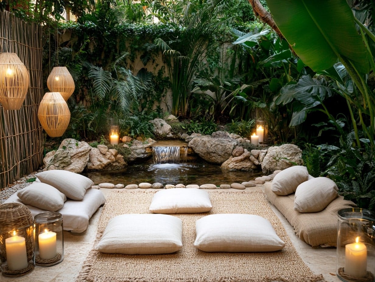 a yoga and meditation area in the garden