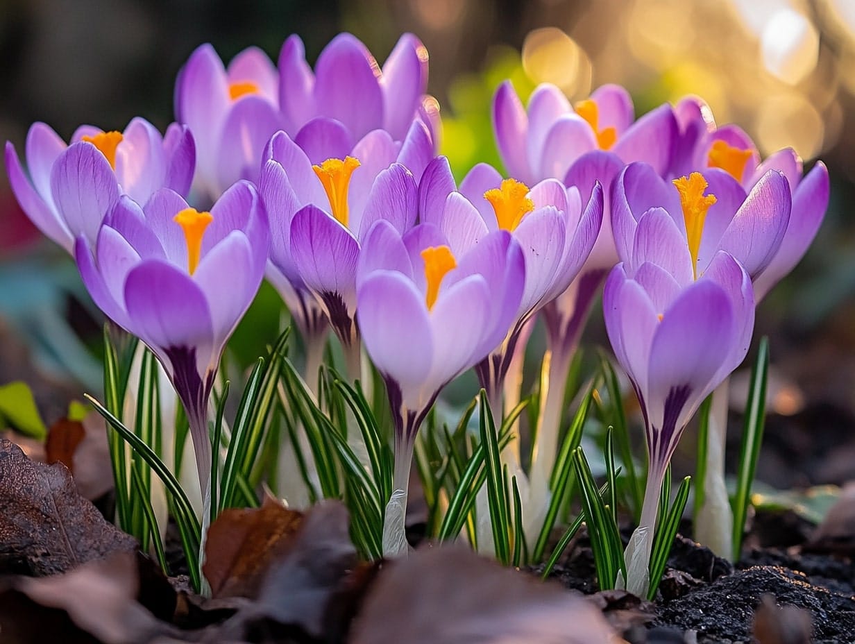 autumn crocus plants in a garden