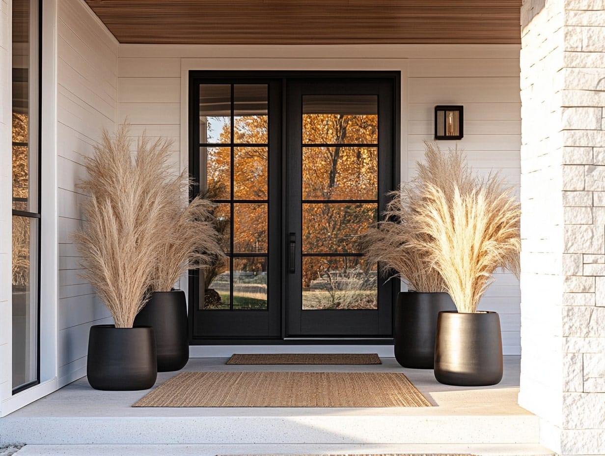 Front Porch With Dried Wheat and Pampas Grass for an Elegant Fall Look