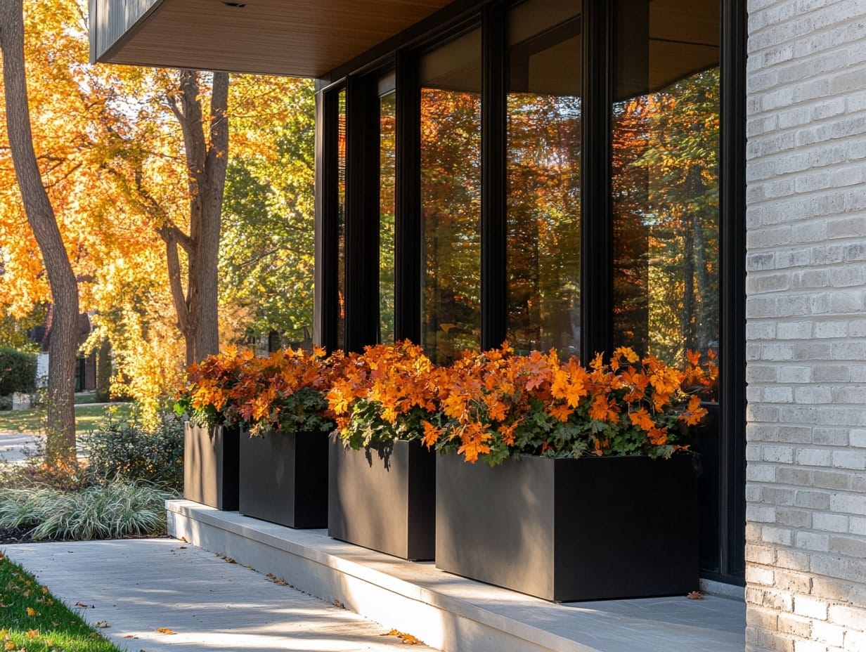 Front Porch With Fall Window Boxes Overflowing with Foliage