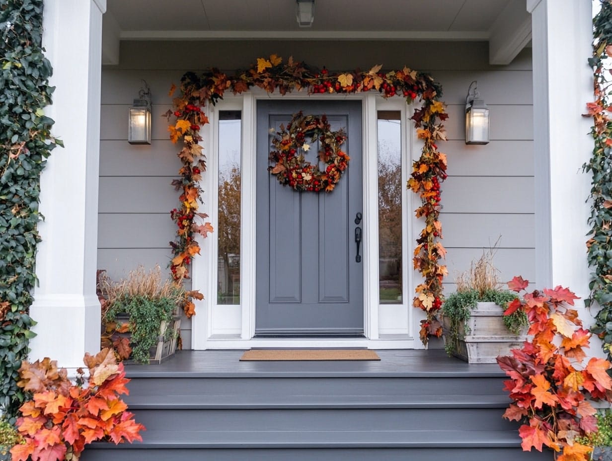 Front Porch With Garlands with Fall Leaves and Berries