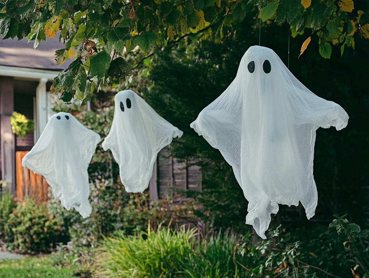 hanging DIY ghosts for halloween