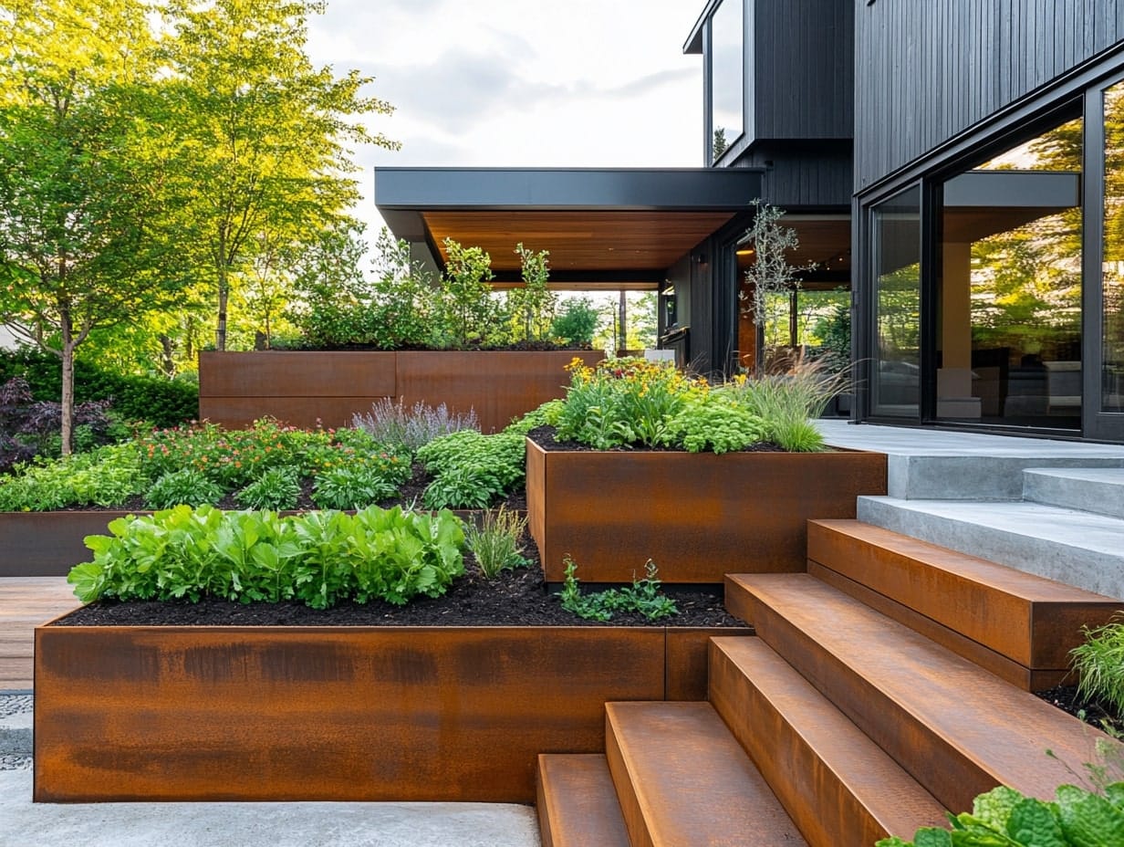 Industrial-Style Raised Planters and Retaining Walls