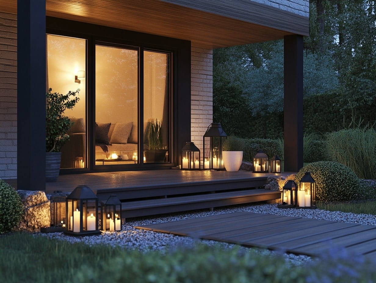 Front Porch With Lanterns and Candles to Create Warm, Inviting Light