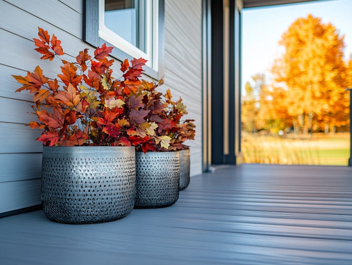 Front Porch With Metal or Wooden Baskets with Seasonal Elements