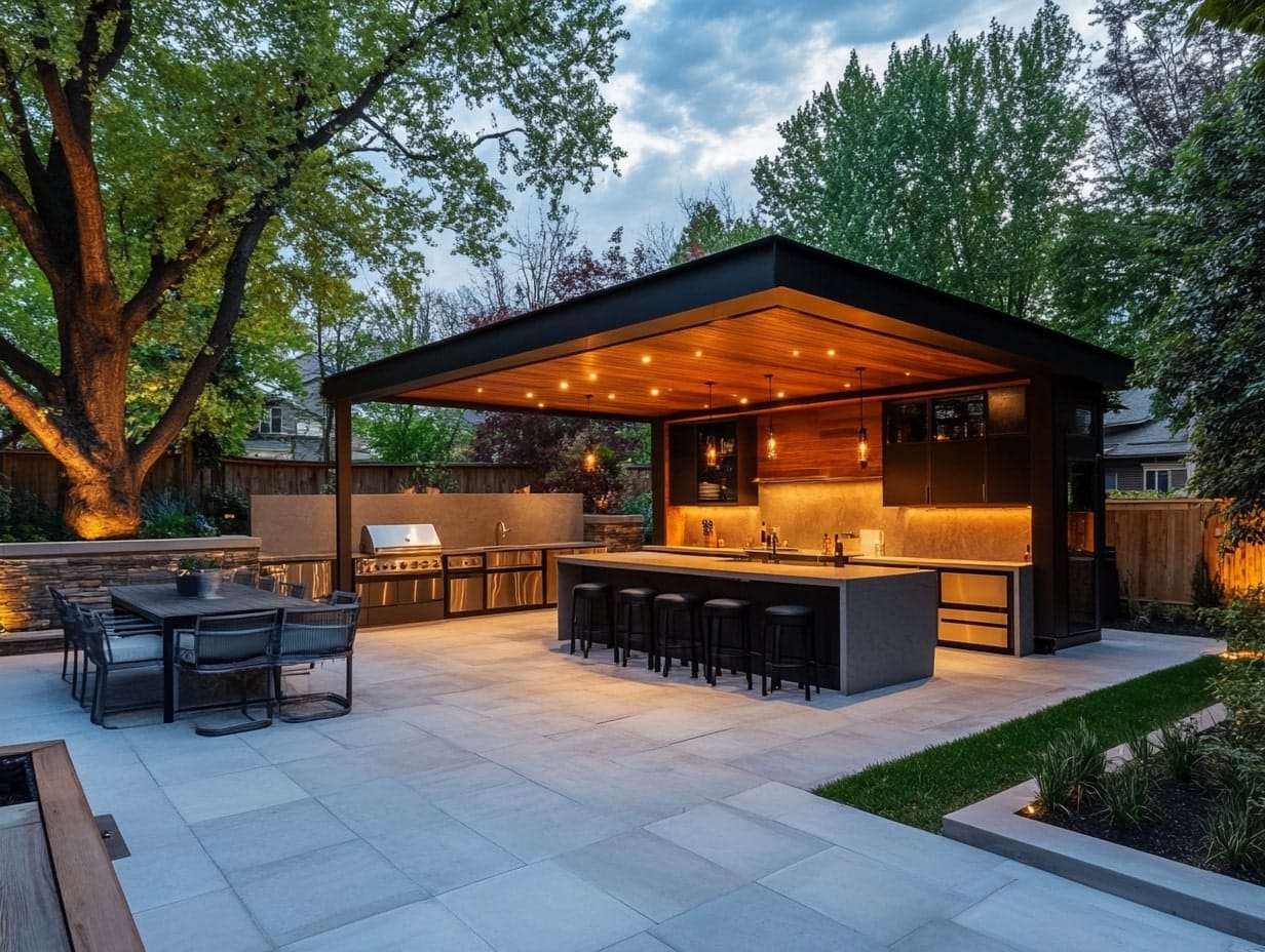 Seamlessly Integrated Outdoor Kitchen and Bar Areas