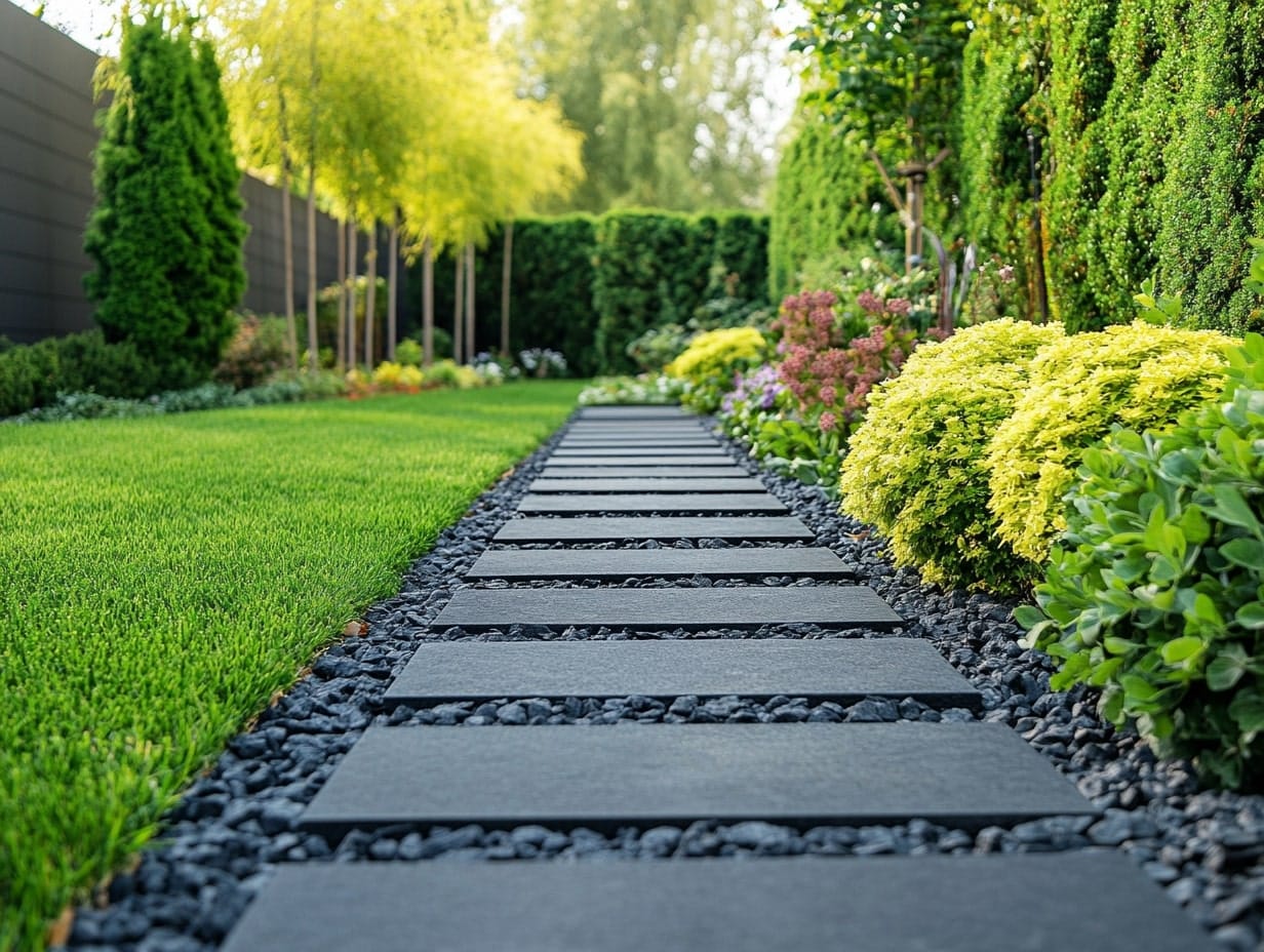 Straight Line Pathways with Mixed Materials Like Stone and Gravel