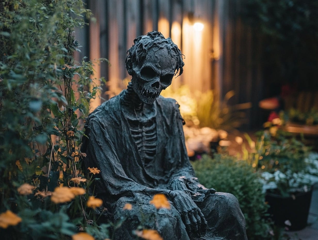 spooky garden statues in garden