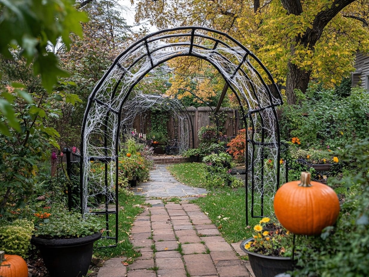 spider web archway in garden