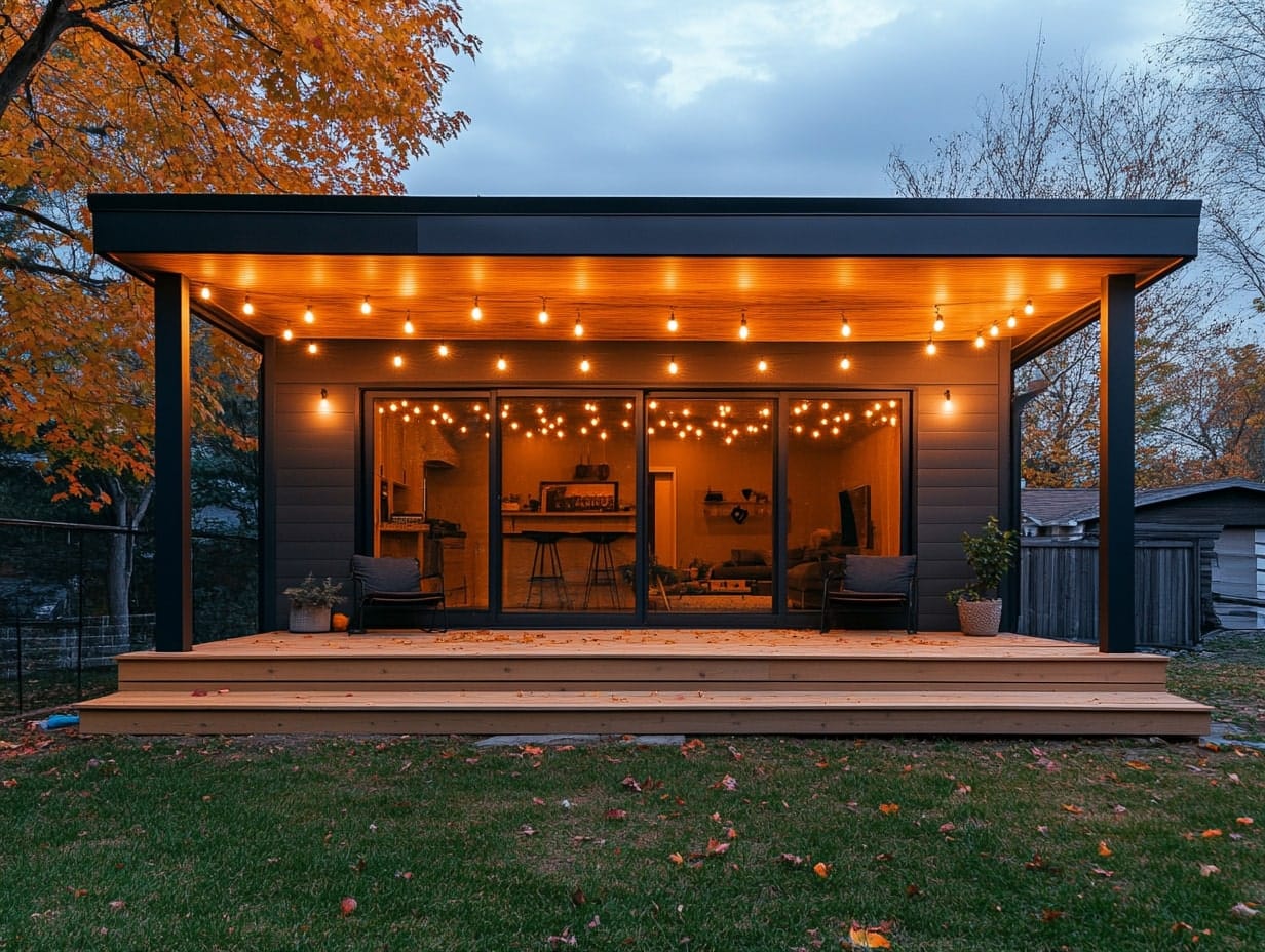 Front Porch With Twinkling String Lights for a Magical Evening Glow