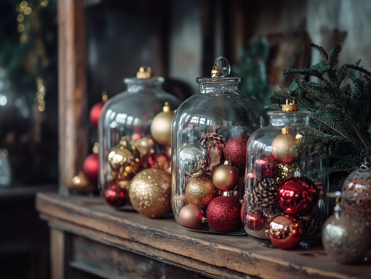 Ornament-Filled Glass Jars for Christmas