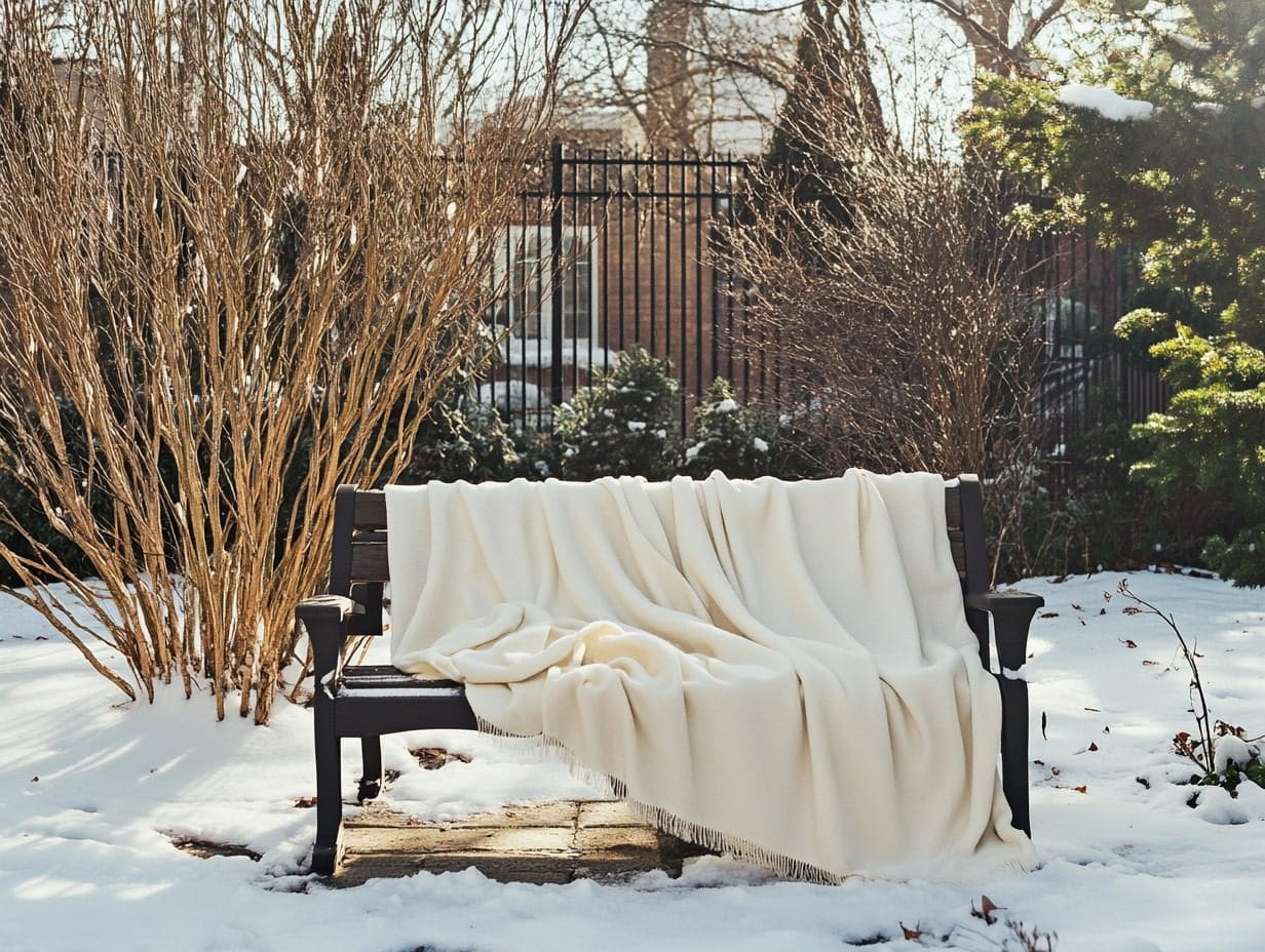 Blankets Draped on Benches