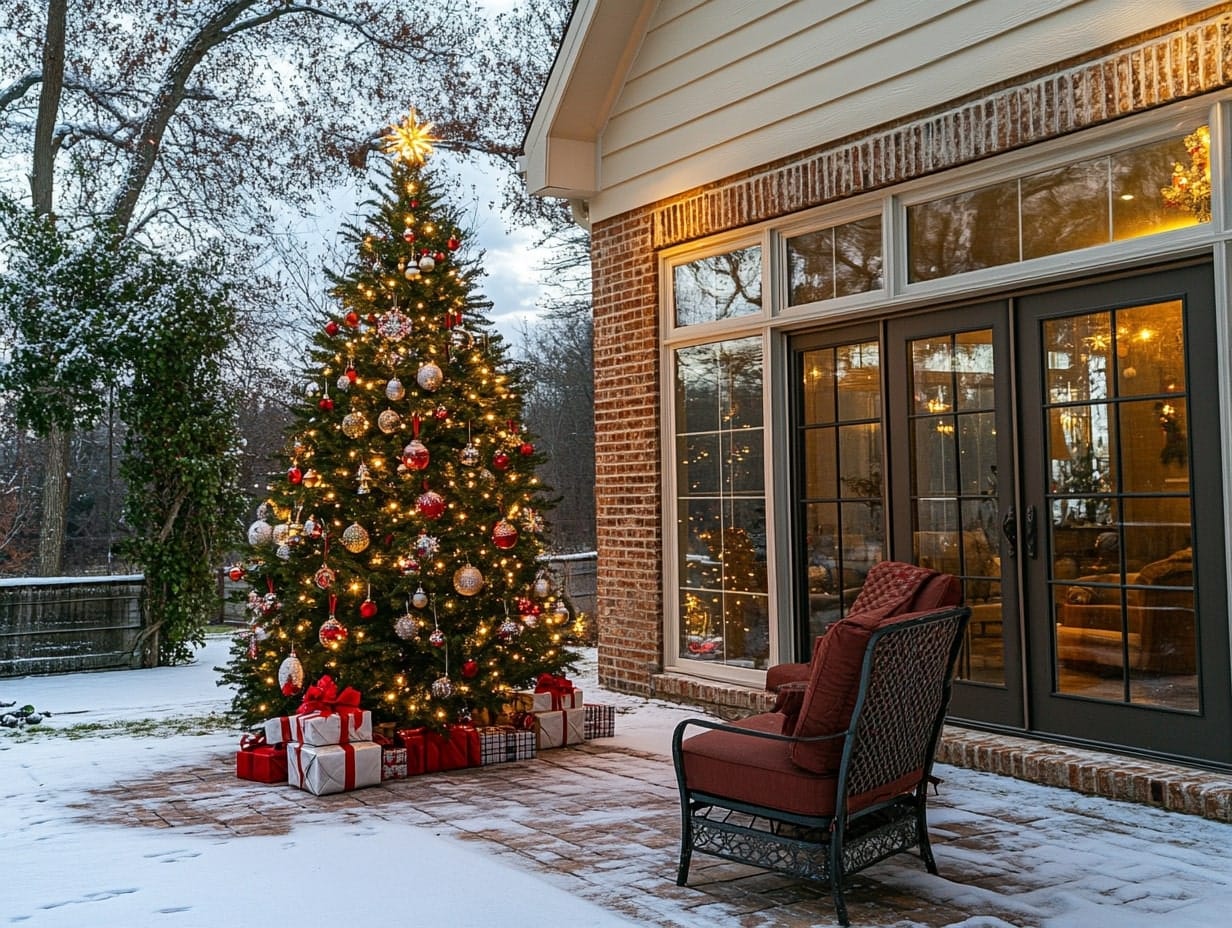 Cozy Patio with Outdoor Christmas Tree