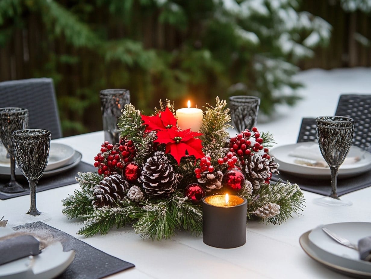 Outdoor Dining with Holiday Centerpieces