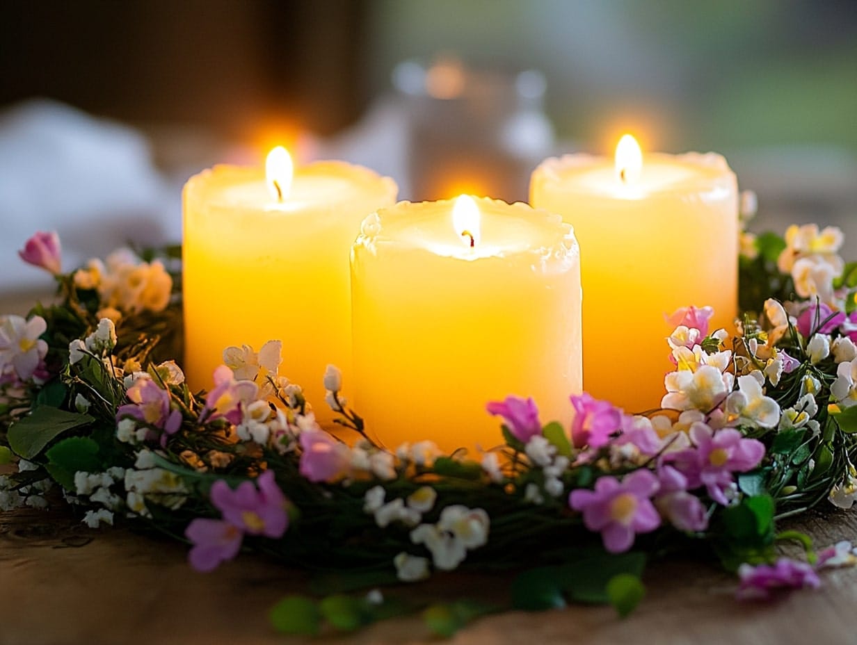 Candles with Floral Rings