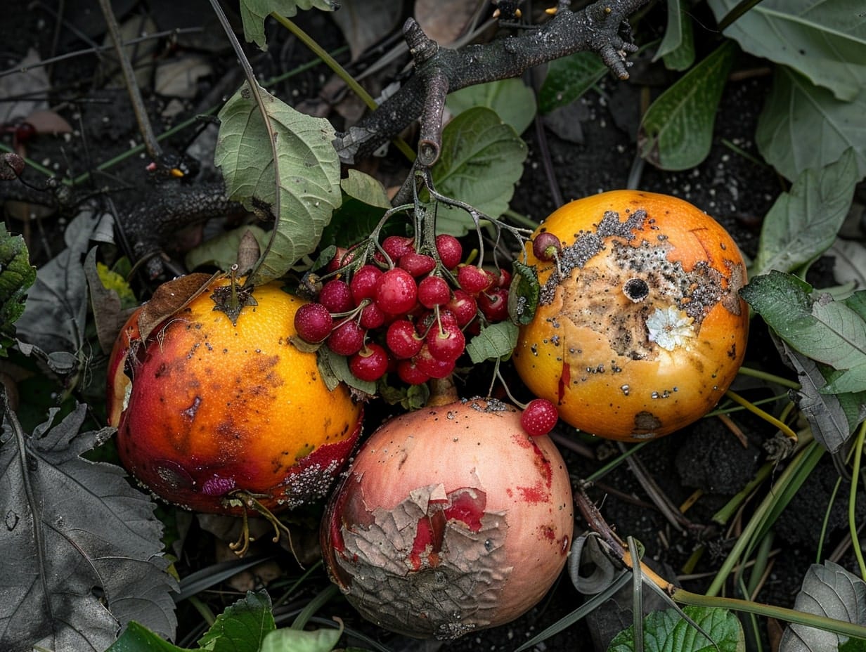 rotten fruits in a garden