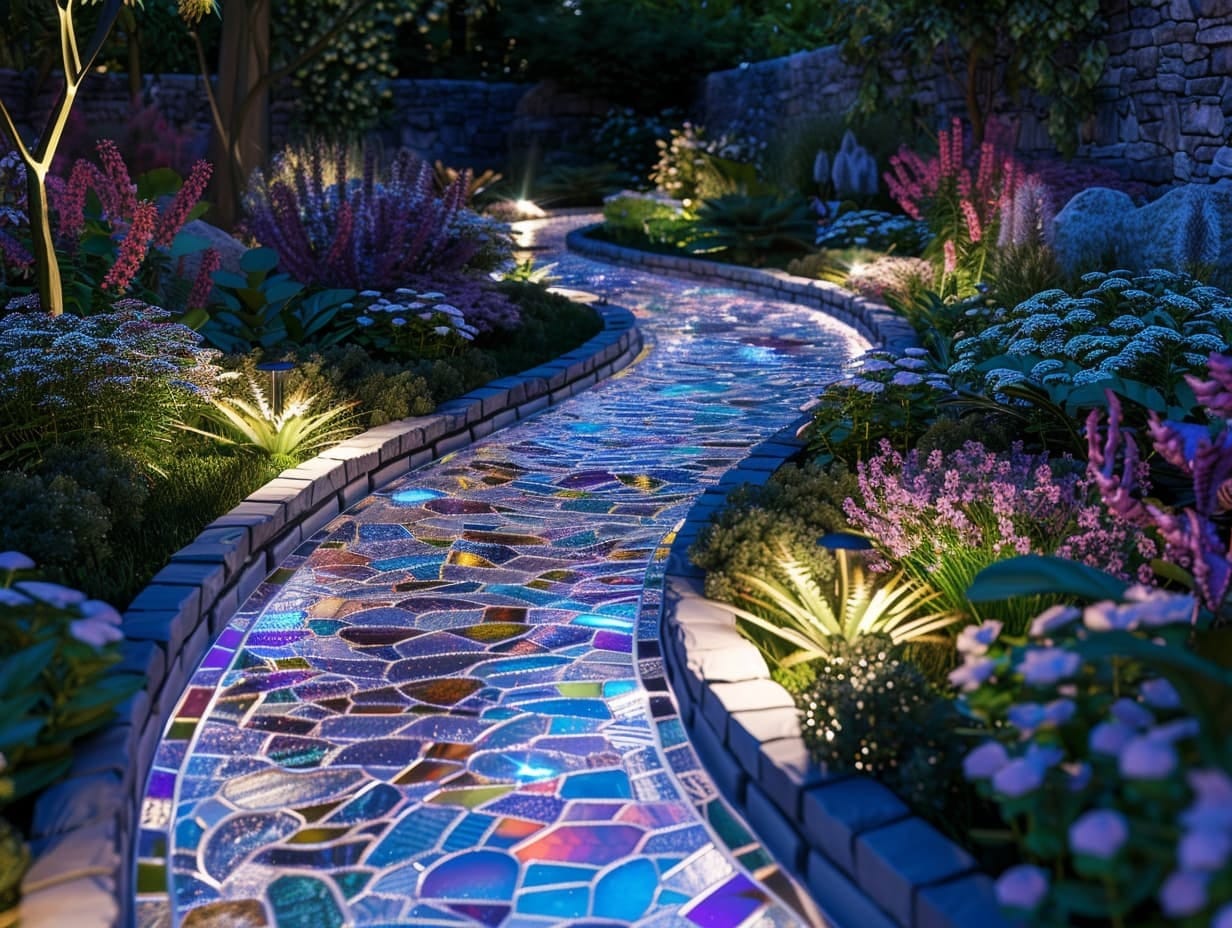 beautiful colorful backyard pathway