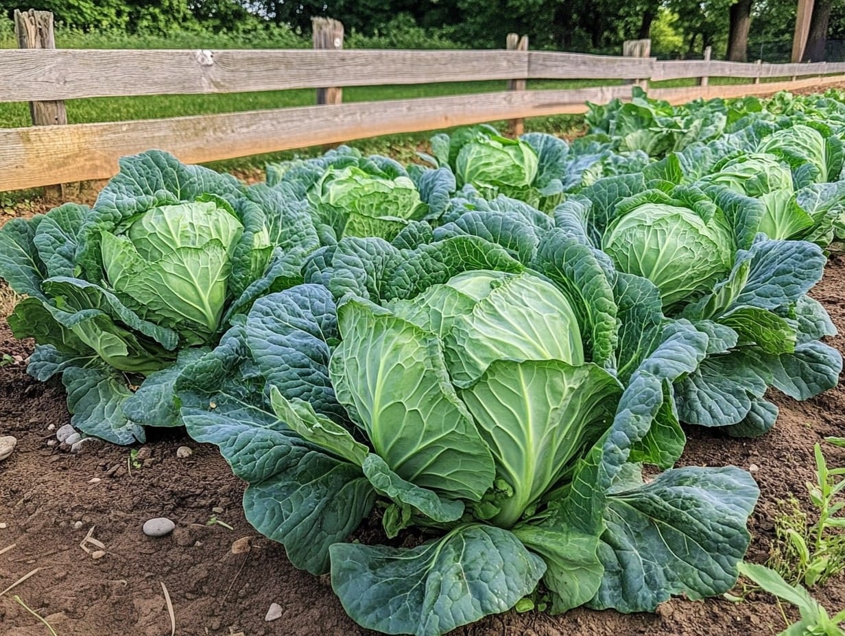 beautiful cabbages growing in a backyard garden